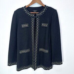 Misook Black and Gold Stud-Trim Knit Jacket Contemporary Longline Old‎ Money Med